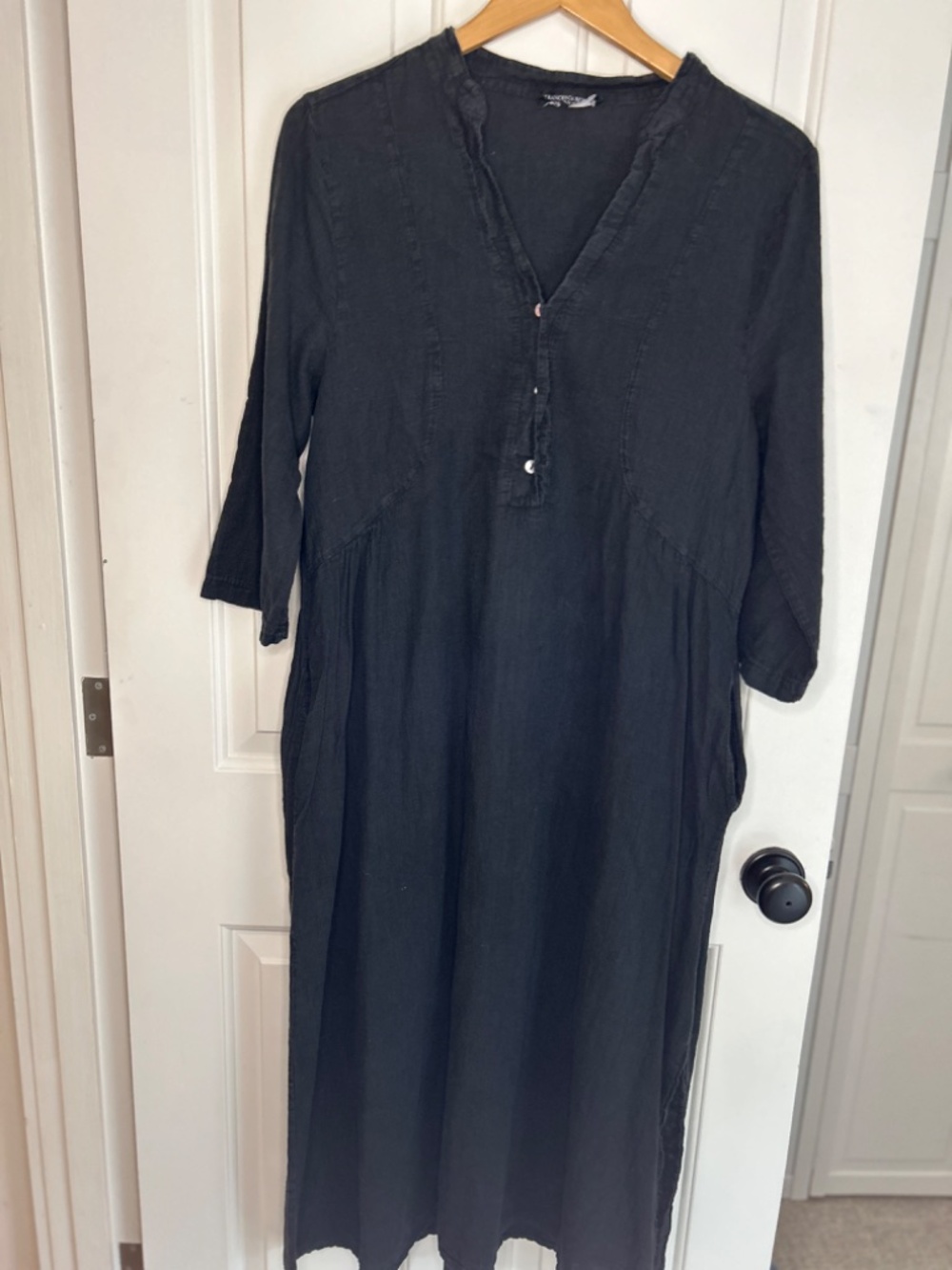 Francesca Bettini Linen-Cotton Tunic Maxi Dress - Black - Size XL